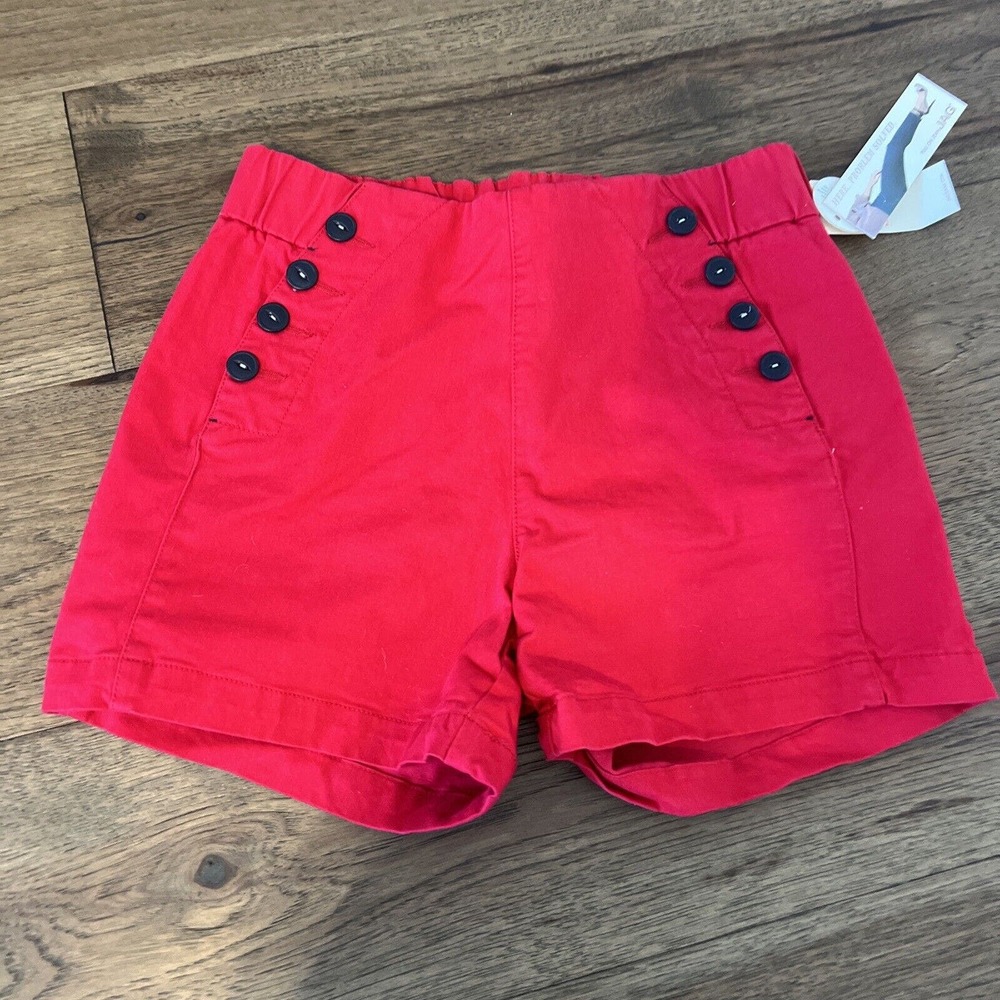 Jag High Waist Sailor Button Red Shorts Women Size 2 Pull On w Pockets